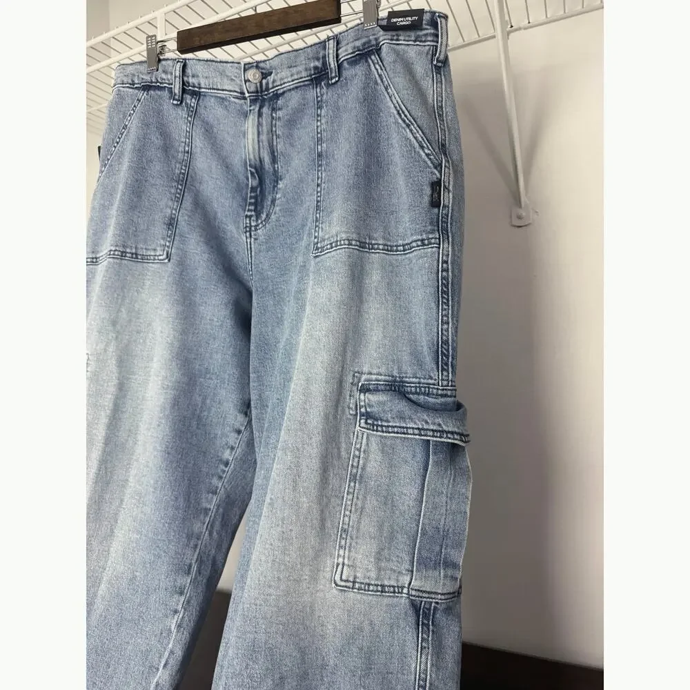 Silver Jeans Co. Denim Utility Cargo Jeans Mid Rise Straight Leg size 14W